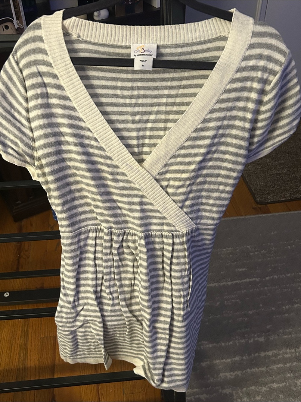 Motherhood Gray & White Striped V-Neck Tunic Maternity Top